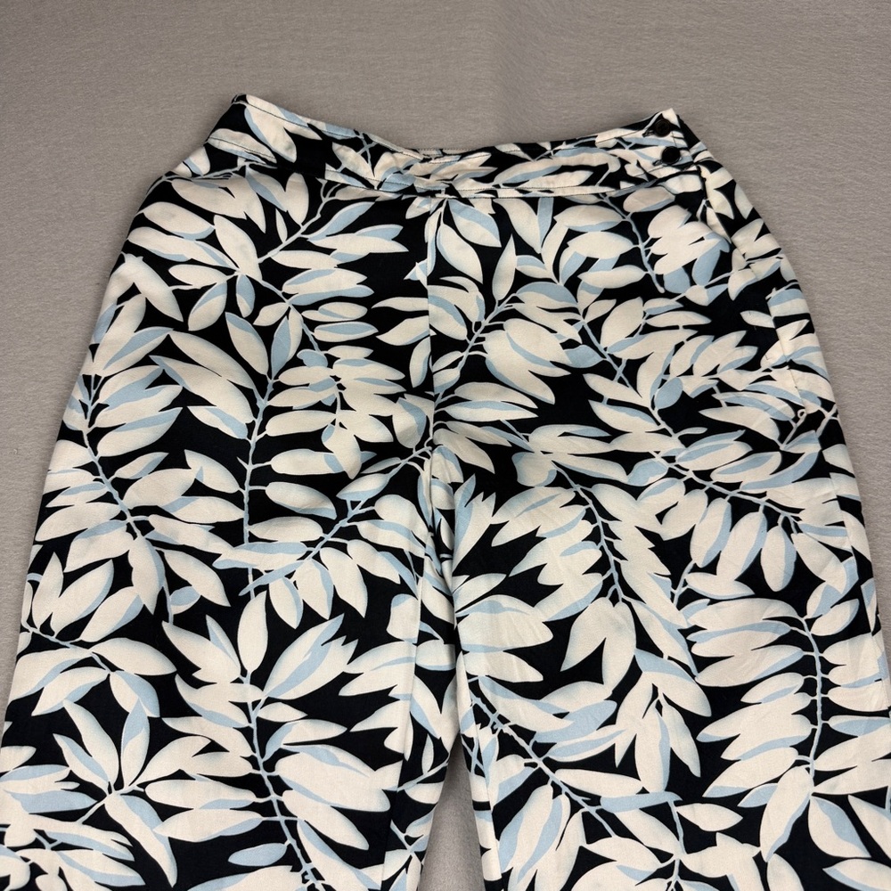Vintage Harold's Silk Blend Botanical Leaf Print Straight Leg Pants Sz 2